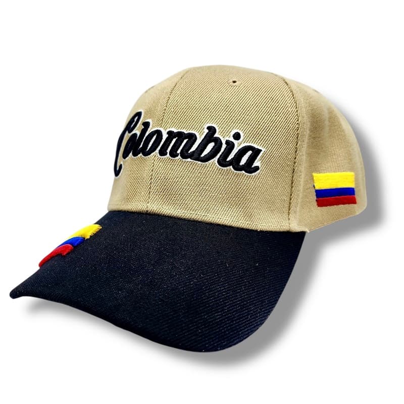 Gorra Colombia Beige y Negra – Bordado 3D con Bandera - Imagen 2