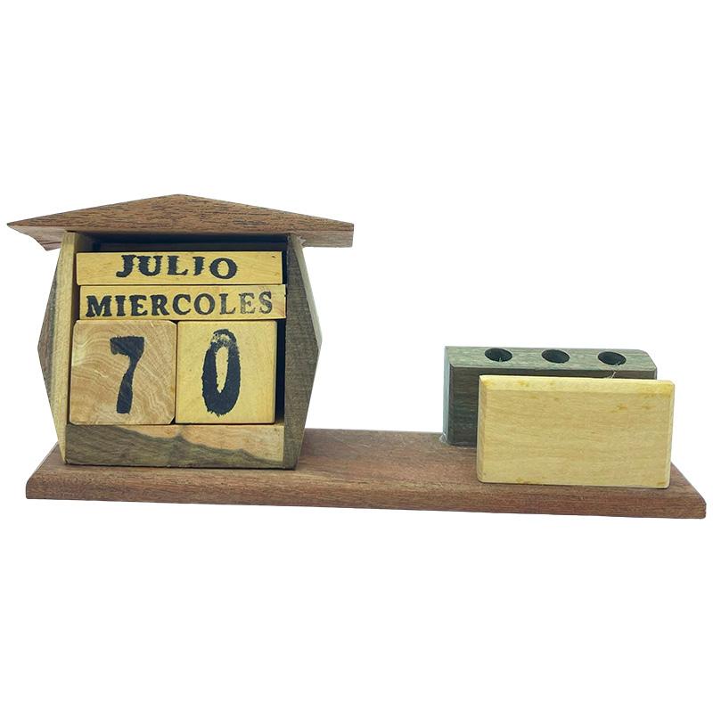 📅 Calendario Perpetuo con Porta Lápiz y Tarjetero – Hecho en Madera Artesanal 🪵 - Imagen 3