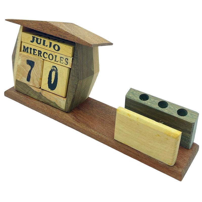 📅 Calendario Perpetuo con Porta Lápiz y Tarjetero – Hecho en Madera Artesanal 🪵 - Imagen 2