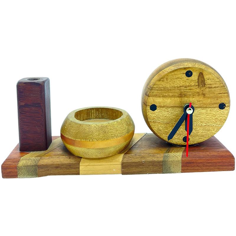 🪵 Base Porta Lápiz, Cenicero y Reloj de Madera Incrustada - Imagen 3