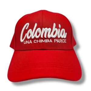 Gorra Roja Colombia – "Una Chimba Parce" Bordado Blanco