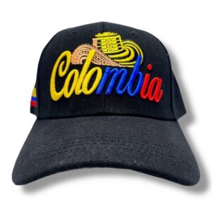 Gorra Colombia Negra con Sombrero Vueltiao y Bordado Tricolor