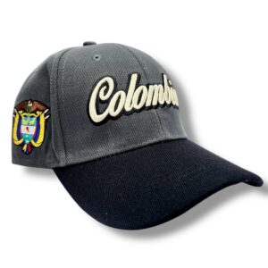 Gorra Colombia Gris con Visera Negra y Escudo Nacional Bordado