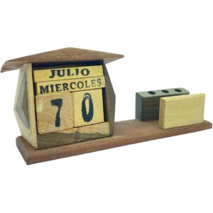 📅 Calendario Perpetuo con Porta Lápiz y Tarjetero – Hecho en Madera Artesanal 🪵
