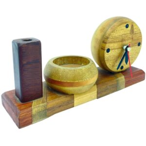 🪵 Base Porta Lápiz, Cenicero y Reloj de Madera Incrustada