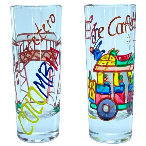 🥃 Copa Tequilera de Vidrio Transparente decorada a mano – Eje Cafetero
