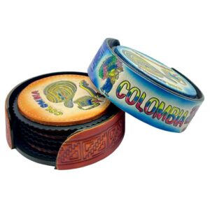 🏺 Juego de Posavasos en Cuero x6 – Colombia Artesanal