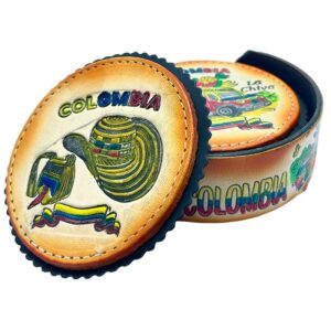 Posa vasos base cuero repujado pintado a mano x 6 unidades